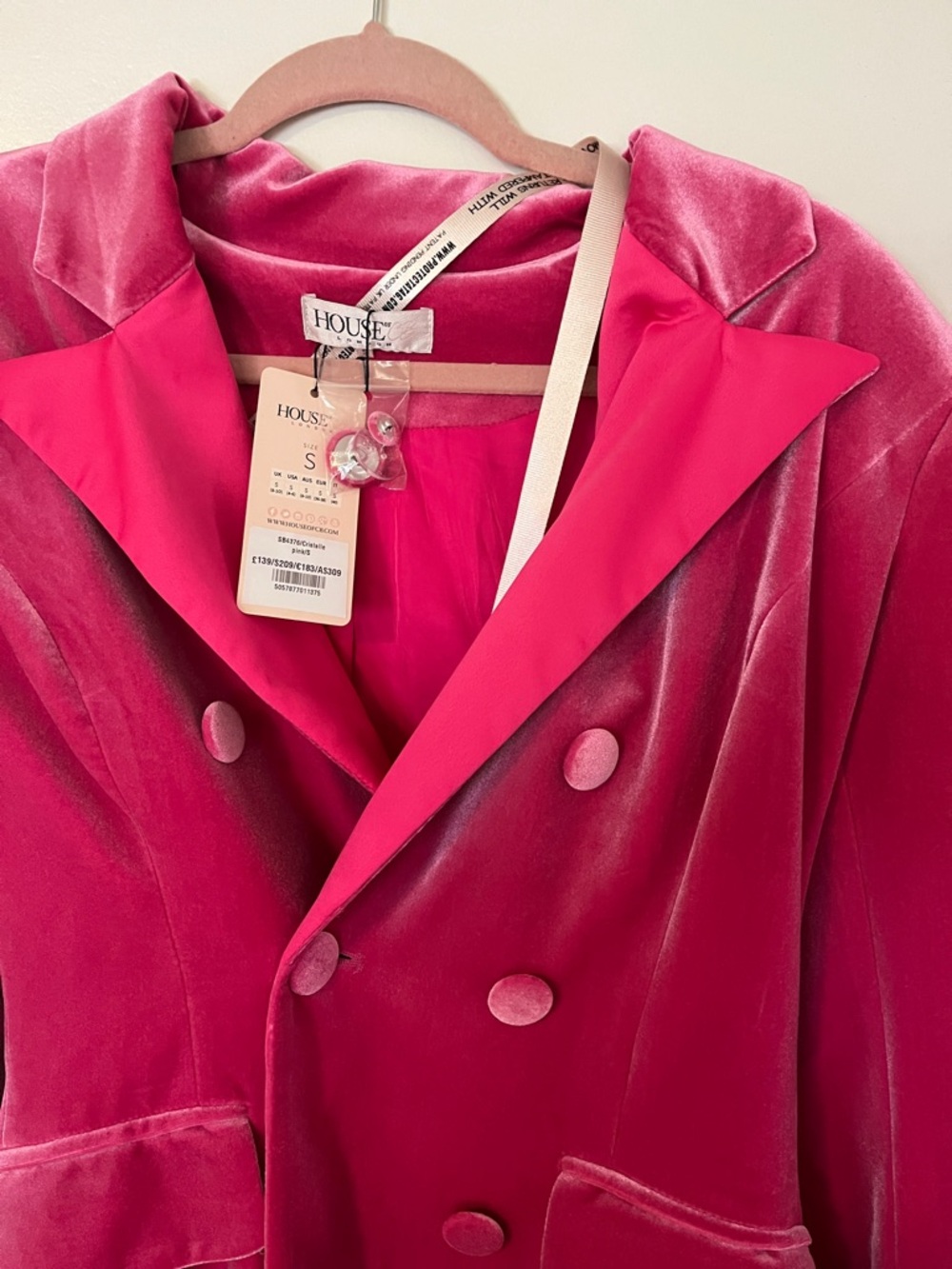 House of CB Hot Pink Cristalle Double-Breasted Blazer Dress - Picture 3 of 9